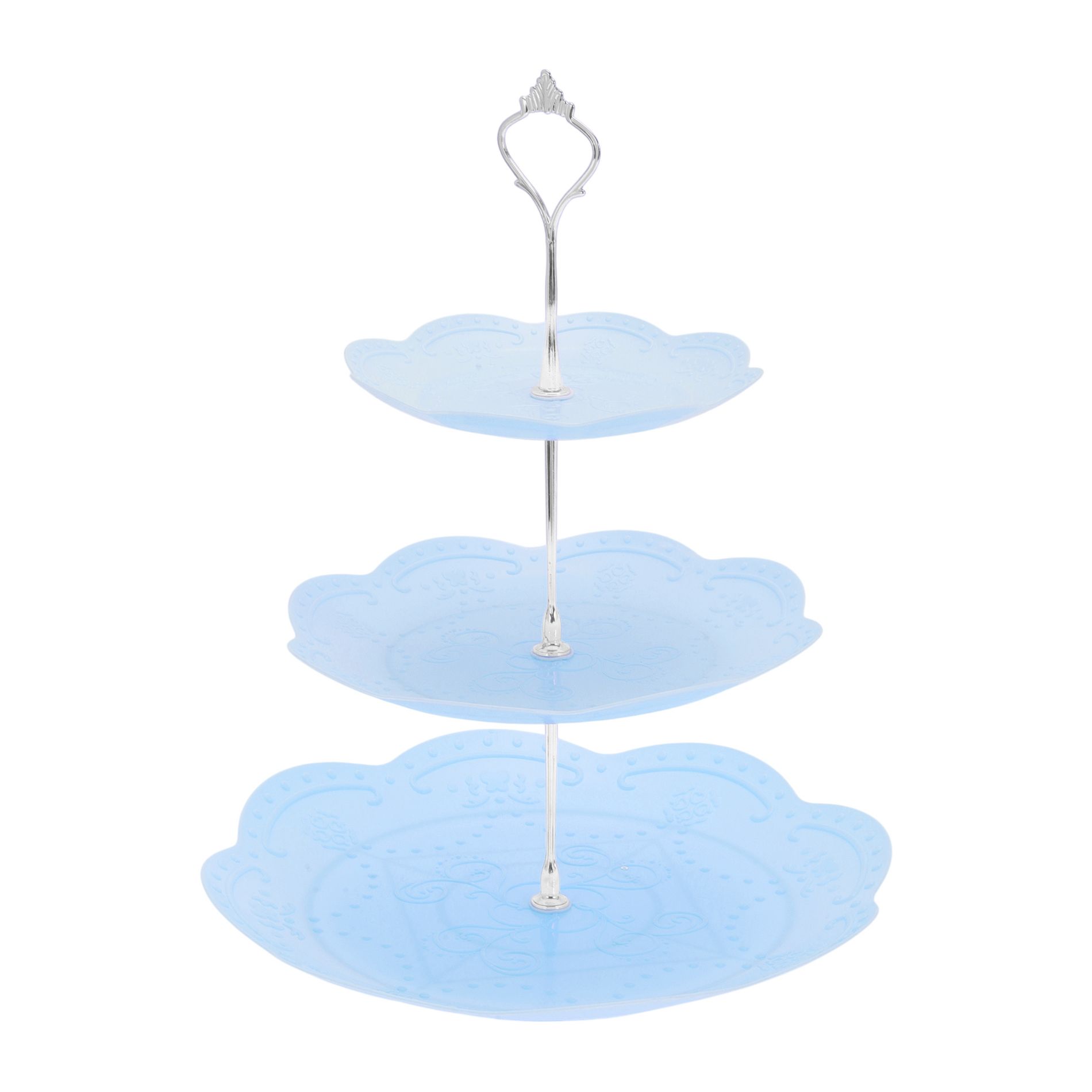 Unique Bargains Halloween Christmas 3 Tier Dessert Cupcake Stand Holder Round with Tiered Serving Tray for Donuts Fruits Blue Silver Tone