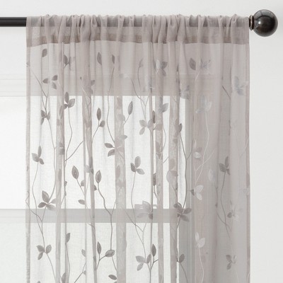 Sage Embroidered Vine Sheer Curtain Panels, 52" x 108"