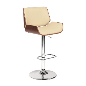 FurniFact,Adjustable Cream Swivel Bar Stool with Walnut Veneer and Chrome Base - 1 of 4