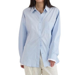 Women's Button Down Contrast Sleeve Shirt - MOD REF - 1 of 4