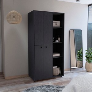 TIRAMISUBEST 3-Doors Wooden Rattan Wardrobe Storage for Bedroom - Mobile Lateral Filing Cabinet, Locking Wheels, Adjustable Shelf - 1 of 4