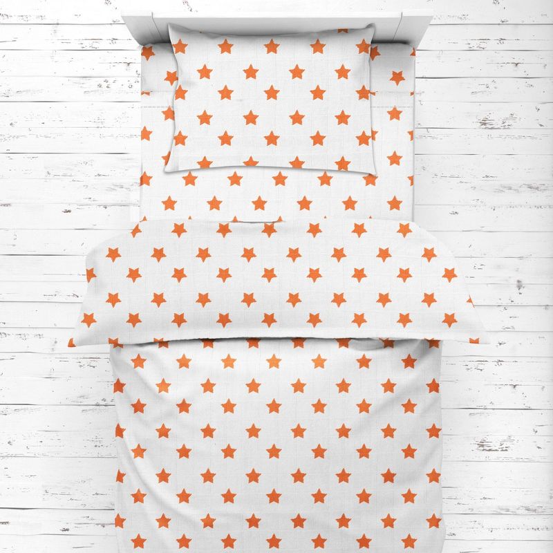 Bacati - Stars Orange Muslin 4pc Toddler Bedding Set, 4 of 8