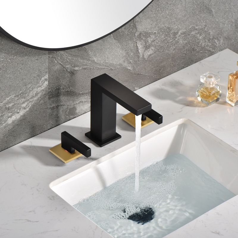 Sumerain Widespread 8 inch Bathroom Faucet, 3 Hole Black and Gold Bathroom Sink Faucet, 4 of 12
