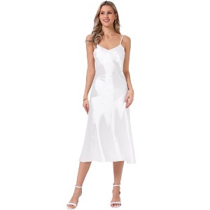 INSPIRE CHIC Women's Satin Sleeveless V Neck Spaghetti Strap Evening Party Maxi Dress - 1 of 4