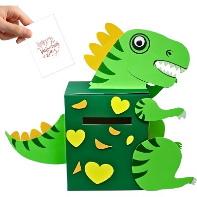 4E's Novelty DIY Dinosaur Valentines Card Box Craft Kit - Makes 1 Valentines Day Crafts for Kids