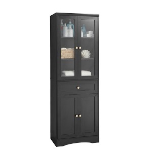 TiramisuBest Tall Bathroom Storage Cabinet, Cabinet with Four Doors and Drawers, Adjustable Shelf, MDF Board, Black - 1 of 4
