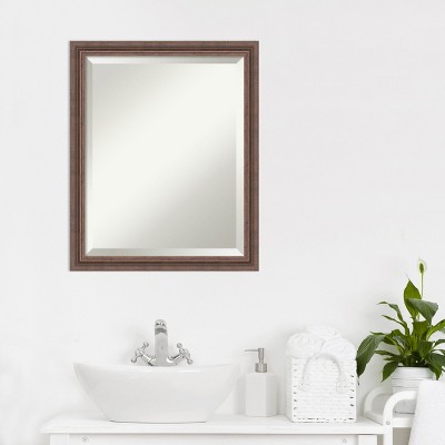 Distressed Rustic Brown Beveled Wood Bathroom Vanity Mirror