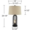 360 Lighting Marcel Industrial Table Lamps 24 1/4" High Set of 2 Black with LED Nightlight USB Port Natural Shade for Bedroom Living Room House Desk - 4 of 4
