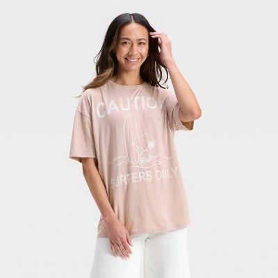 Women's Snoopy Surfer Oversized Short Sleeve Graphic T-Shirt - Taupe