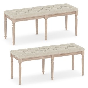 Tangkula 1/2 PCS 47.5" End of Bed Bench w/ Tufted Decoration & Antiqued Legs for Living Room - 1 of 4