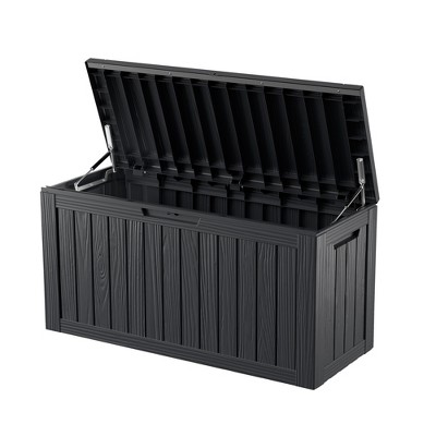 FURNIinspire Deck Boxes, Outside Storage Box Container with Handle for Patio Furniure, Garden Tools, Pool Supplies, Black, 46.26"*18.7"*23.23"