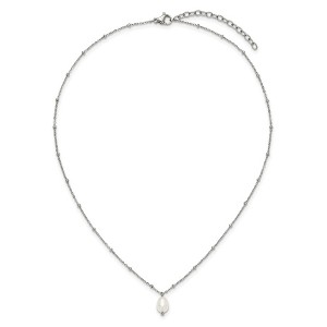 Chisel Stainless Steel Polished Imitation Pearl on a Beaded 16" Plus 2" Extension Cable Chain Necklace - 1 of 4