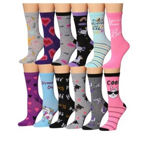 Tipi Toe Women's 12 Pairs Lightweight Crew Socks – Colorful Heart, Rabbit, Cat, Unicorn Patterns - 1 of 4