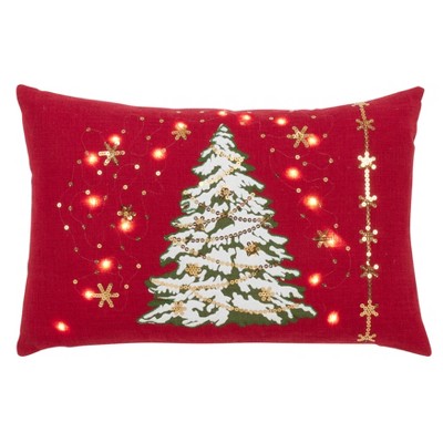 Red Polyester Christmas Tree Pillow with LED Lights