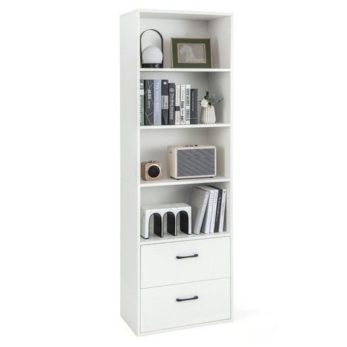 Prepac Tall Bookcase with 2 Shaker Doors - White