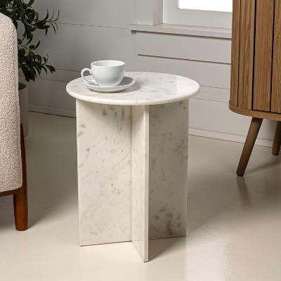JONATHAN Y Javier 17.75" Contemporary Natural Marble Handmade X-Shaped End Table