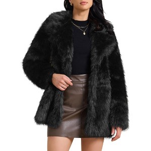 INSPIRE CHIC Women's Faux Fur Fluffy Long Sleeve Lapel Winter Outerwear Coat - 1 of 4