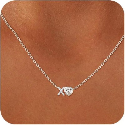 Dainty Heart Initial Necklace 14K Gold Plated A-Z Letter Pendant