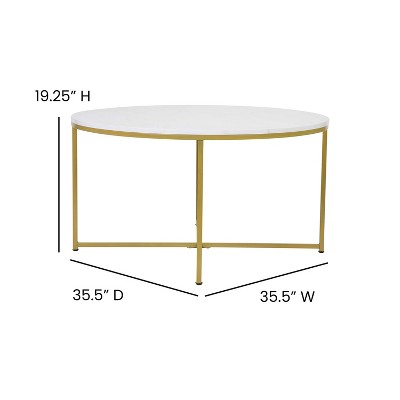 Elegant Round White Marble Coffee Table with Gold Crisscross Base