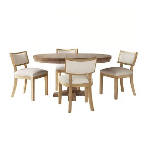 Christopher Knight Home Ezra Fabric Upholstered 5pc Expandable Oval Dining Set Tan/Beige - 1 of 4