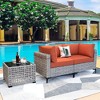 XIZZI Wicker Loveseat Small Couch, 2 Seater Sofa, All Weather Rattan Furniture with Solar Coffee Table for Balcony Yard Poolside Garden - 3 of 4