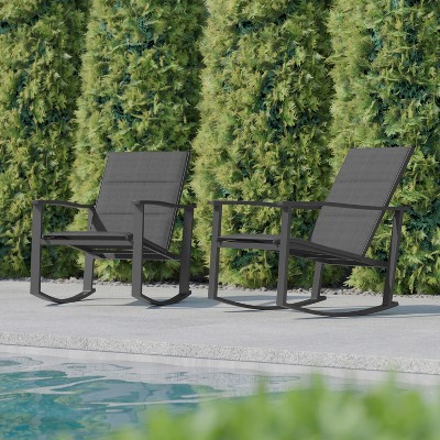 Set of 2 Black Steel Frame Outdoor Rocking Chairs with Flex Comfort Material