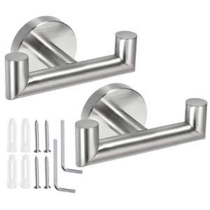 Unique Bargains 304 Stainless Steel Rust Resistant Wall Mount Bath Double Towel Hook 2 Pcs - 1 of 4