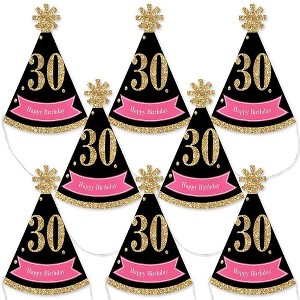 Big Dot of Happiness Chic 30th Birthday - Pink, Black and Gold - Mini Cone Birthday Party Hats - Small Little Party Hats - Set of 8 - 1 of 4