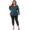 Agnes Orinda Women's Plus Size Graphic-Print Belted Long Sleeve V-Neck Peplum Blouse - 3 of 4
