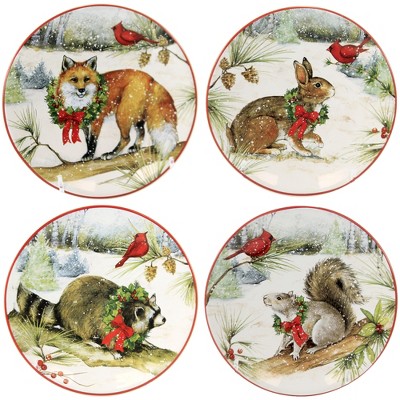 Tabletop 6.25" Winter Forest Canape Plates Set/4 Christmas Animals Certified International  -  Serving Platters