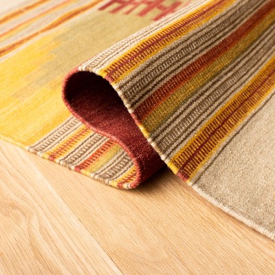 Bohemian Kilim Hand-Woven Wool Area Rug, 2' x 3', Red and Multi