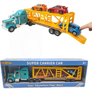 Big Daddy Heavy Duty Tractor Trailer Race Car Transport Toy Truck with 3 Cars - 1 of 4