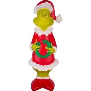 Gemmy Lighted Blow Mold Outdoor Decor Grinch w/Wreath Grinch, Multicolored - 1 of 2