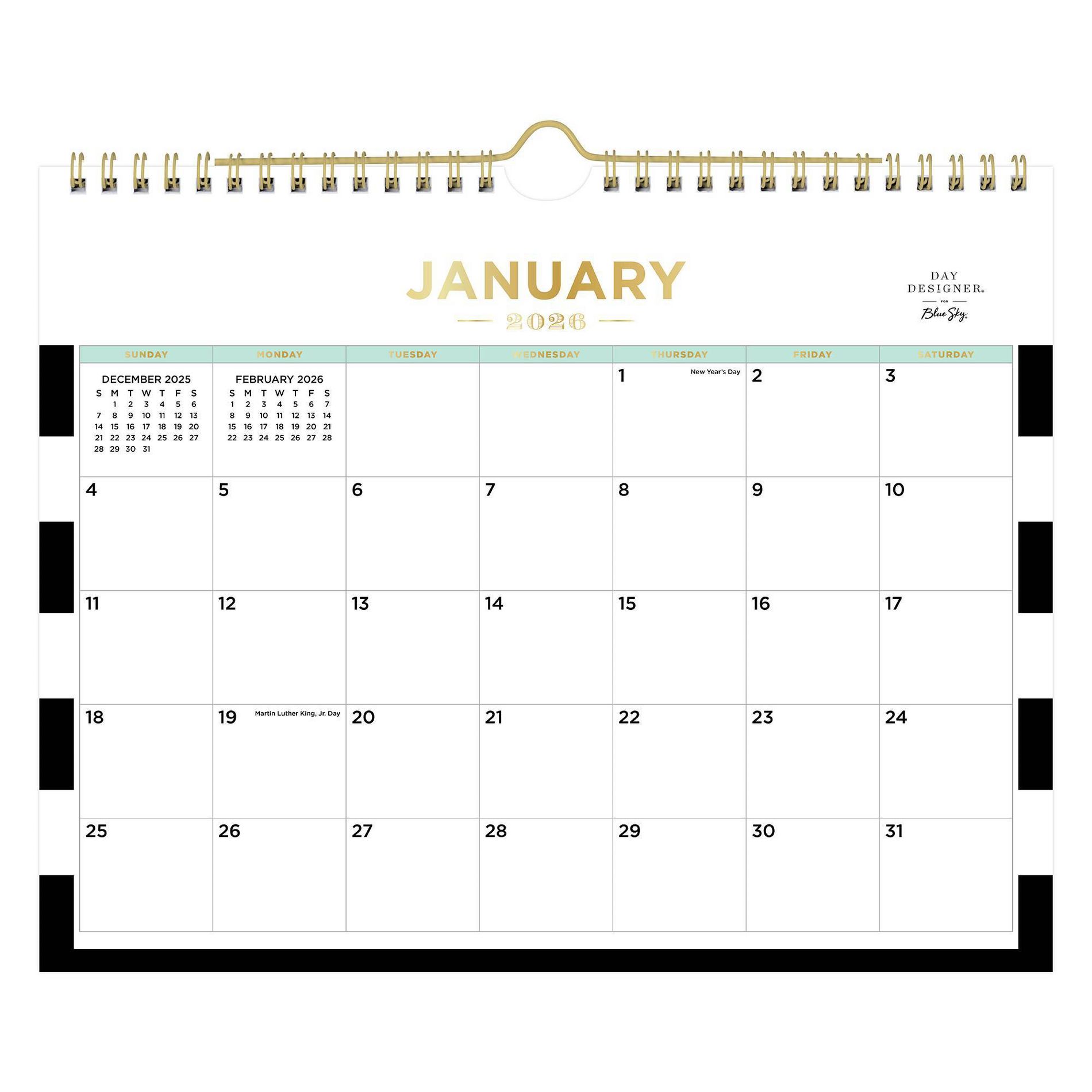Blue Sky Day Designer Monthly Wall Calendar 11"x8.75" Black Rugby Stripe