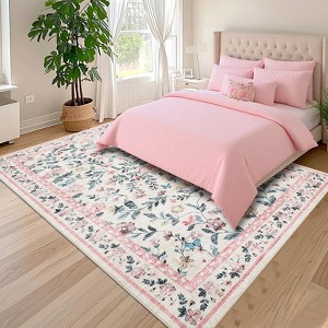 TROPOW Non-Slip Ultra-Thin Flower Print Dining Room Rug, Non-Shedding Farmhouse Indoor Mat, Washable Floor Mats, Easy to Clean - 1 of 4