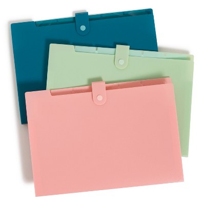 U Brands 3pk Poly Expandable File Holder Soft Summer: Multicolored Expanding File Organizer, Polypropylene, 13" Height