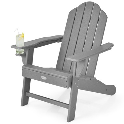 Tangkula Adirondack Chair Outdoor with Cup Holde Weather Resistant Lounger Chair for Backyard Garden Patio and Deck Black/Grey/Turquoise/White