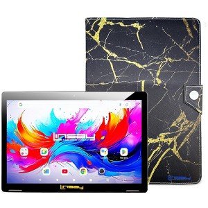 LINSAY 10.1"Octa Core  256GB Storage Android 15 Tablet with Black and Golden Marble Case - 1 of 3