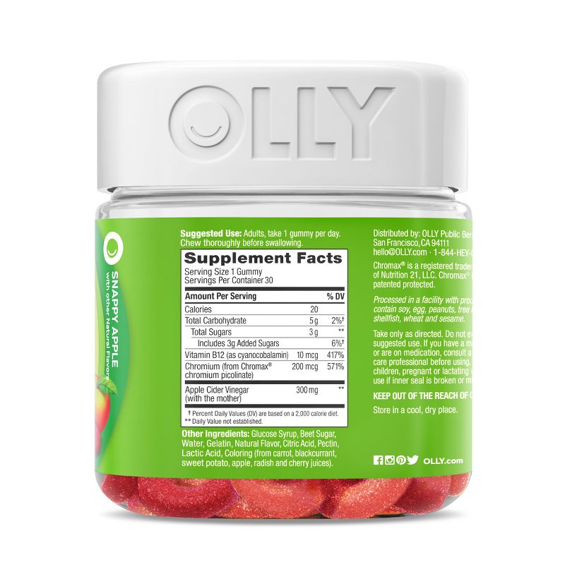 OLLY Metabolism Gummy Rings with Apple Cider Vinegar, Vitamin B12 &#38; Chromium - Apple - 30ct, 3 of 11