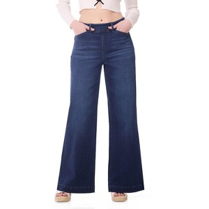 Rekkuna Women's Pull-On Wide Leg Jeans – Mid-Rise Stretch Shaping Denim with Slant Pockets and Flattering Fit - 1 of 4