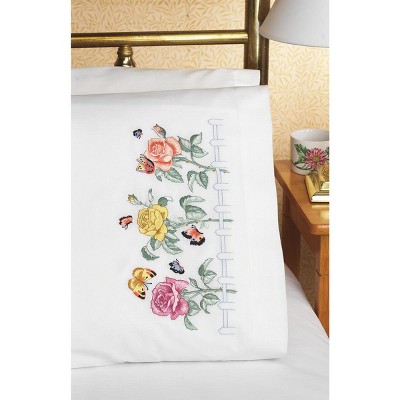 Rose Garden Embroidered Cotton Polyester Standard Pillowcase Pair
