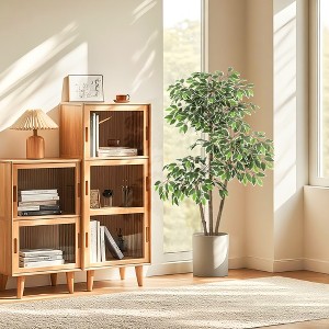 5/6ft Artificial Ficus Tree with White Tall Planter -Fake Plants for Home Decor Indoor with Natural Trunks & White-Edged Leaves for Garden Decor - 1 of 4