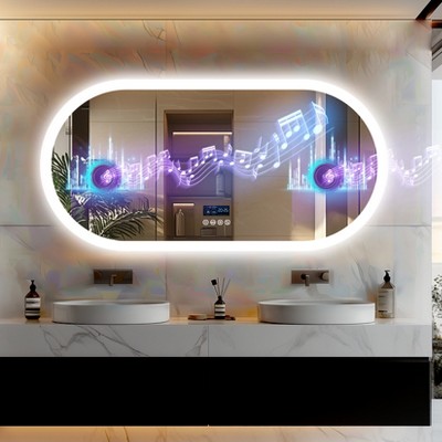 ARTLOGE Large Bluetooth LED Bathroom Mirror Wall Vanity Mirror Dimmable Anti-fog Touch for Make-up