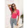 Womens Tops Sweater Knit Ribbed Tops Short Sleeve Deep V Neck Blouse Solid Solid Hollow Sweater - 4 of 4