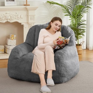 Giant Bean Bag Chair, Faux Fur Stuffed Bean Bag Couch with Filler - 1 of 4