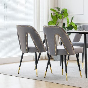 Akoasm Set of 2 Modern Velvet Upholstered Dining Chair with Nailheads and Gold Tipped Black Metal Legs For Dining Room & Kitchen-Gray - 1 of 4
