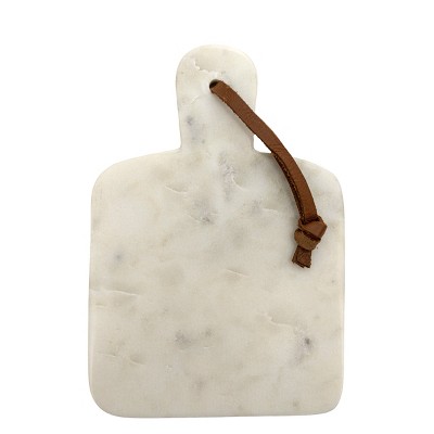 White Marble Serving Board with Faux Leather Loop by Foreside Home & Garden