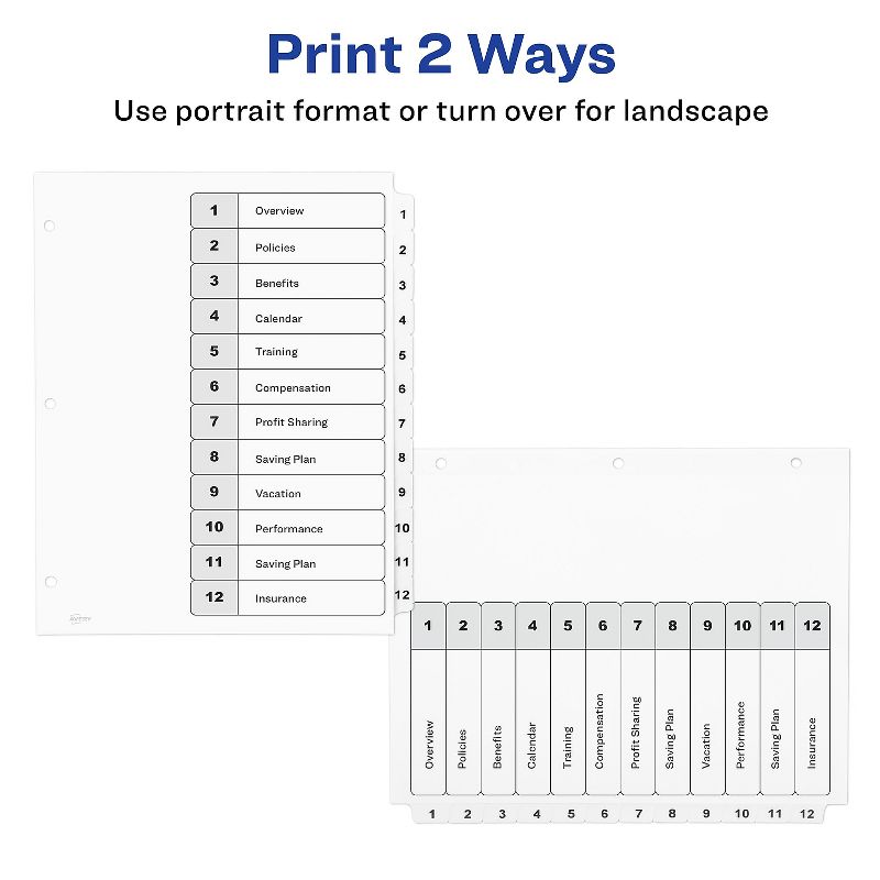 Avery Ready Index Customizable Table of Contents Black & White Dividers 12-Tab Ltr 11140, 3 of 9