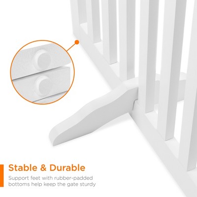 White Freestanding Solid Wood Pet Gate with Swing Door