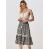 Allegra K Women's Vintage Printed Elastic Waist Tiered Tassel Fringe Midi Skirt - 2 of 4